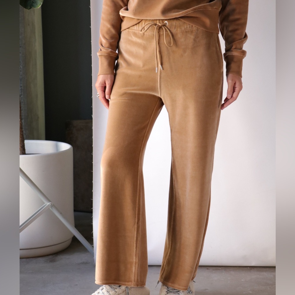 Nili Lotan Daphne Velour Wide Leg Sweatpants in Camel